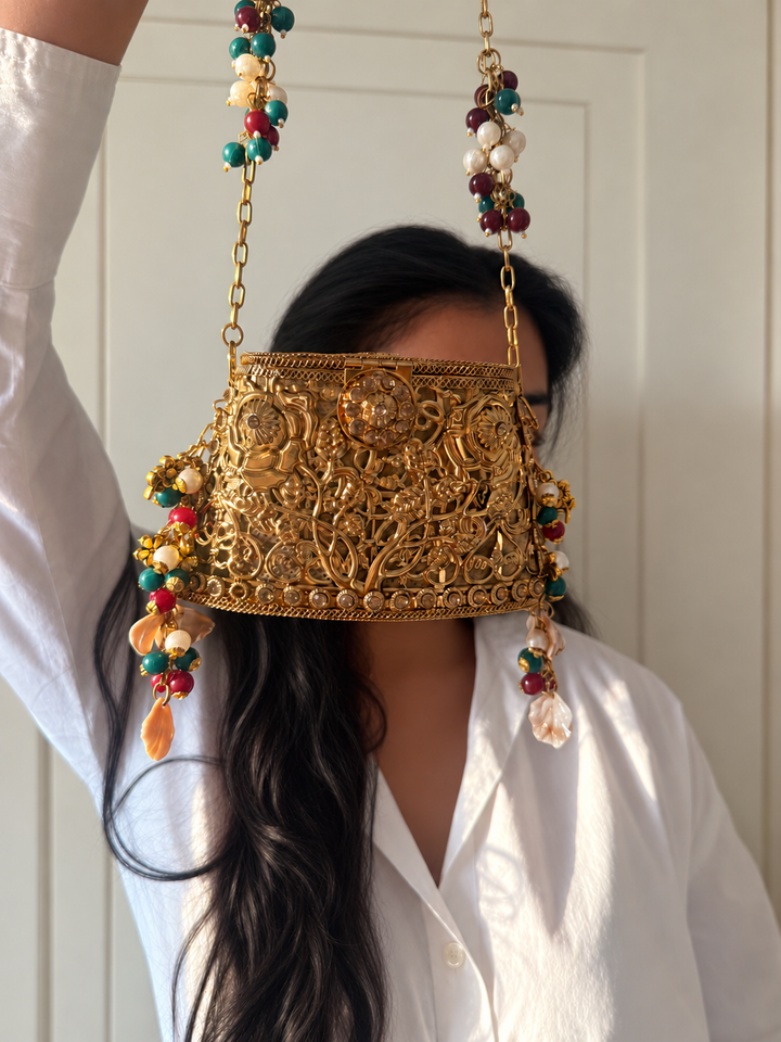 Mehrangarh Gold Lattice Lipstick Purse