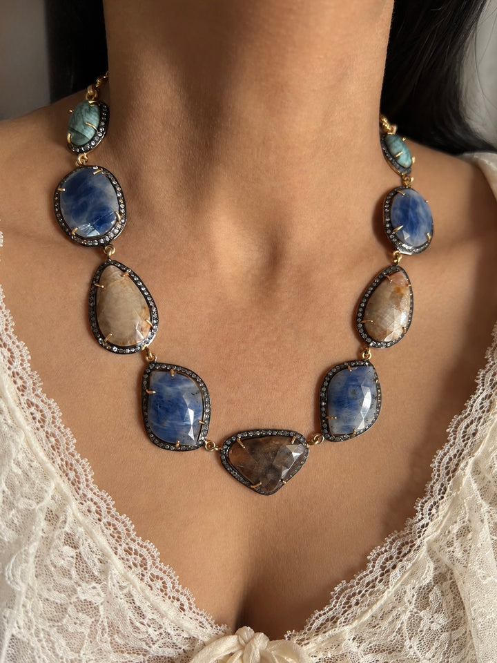 Gold-Plated Multi-Sapphire 925 Silver Necklace Set