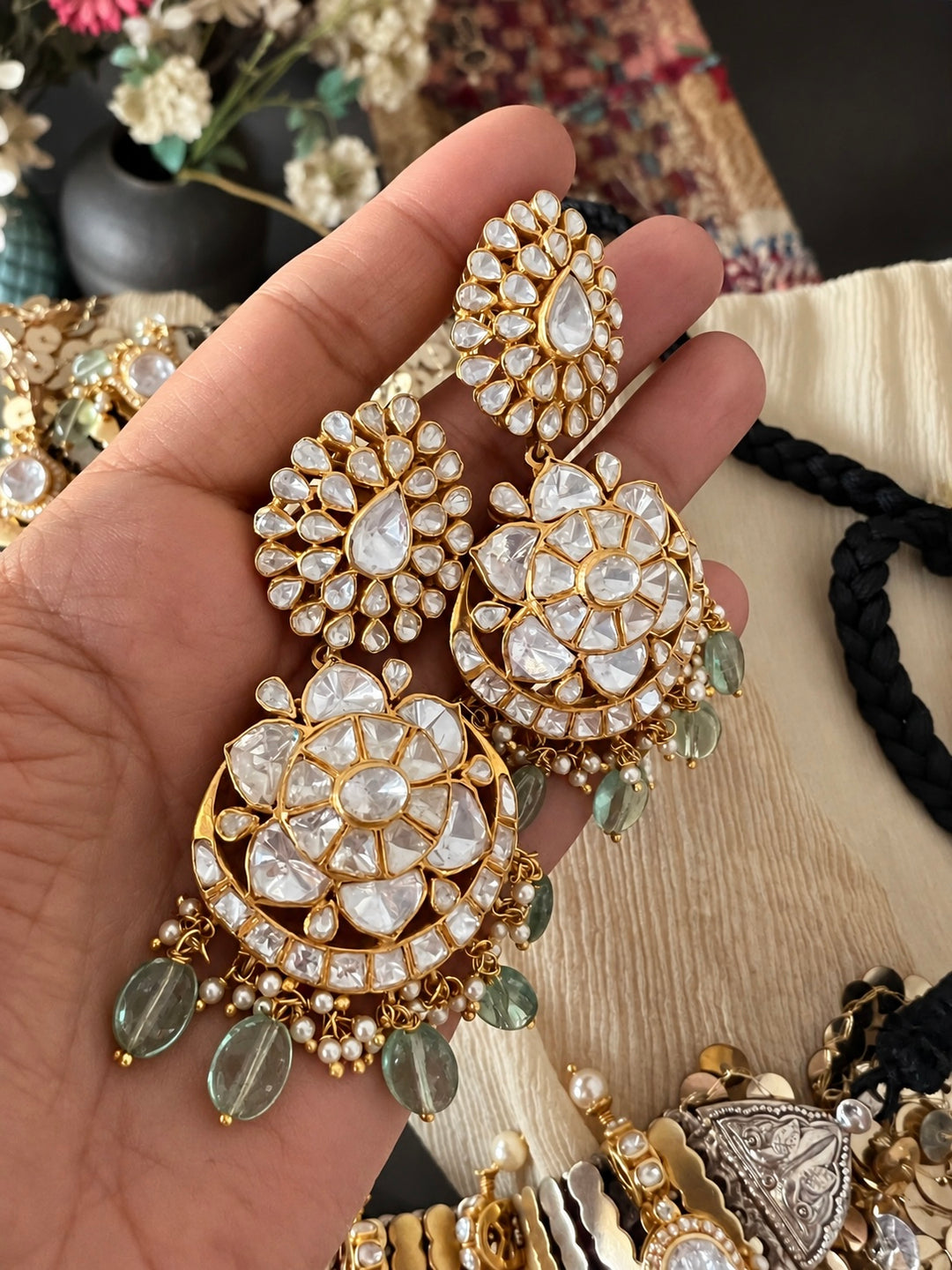 Kundan Polki 925 Silver Choker Set with Pastel Drops