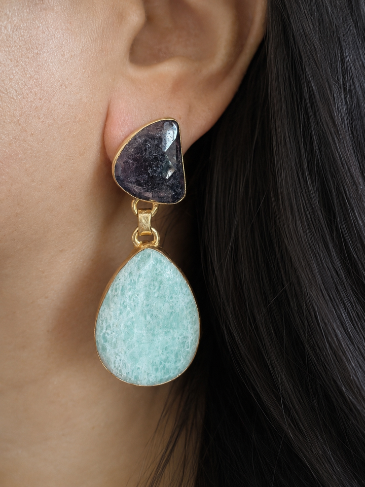 Premium Sapphire and Amazonite Earrings