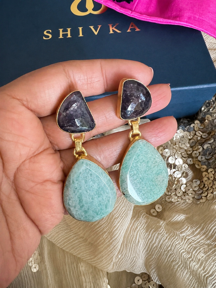 Premium Sapphire and Amazonite Earrings
