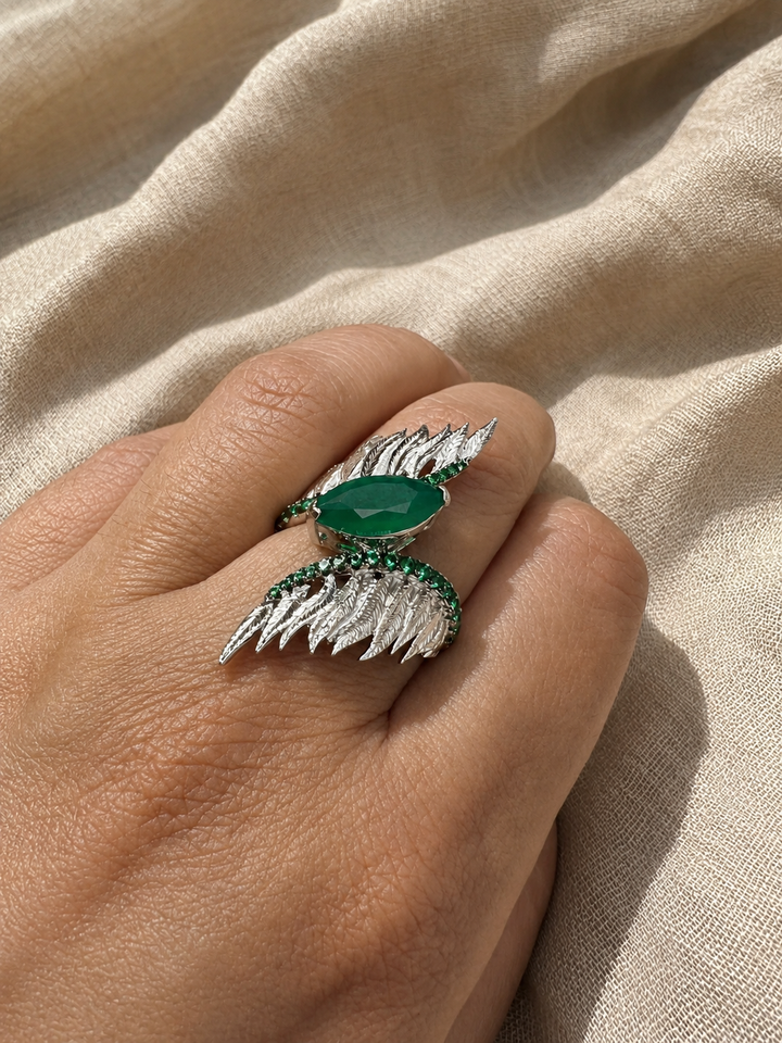 Designer Pure Silver Green Agate Ring