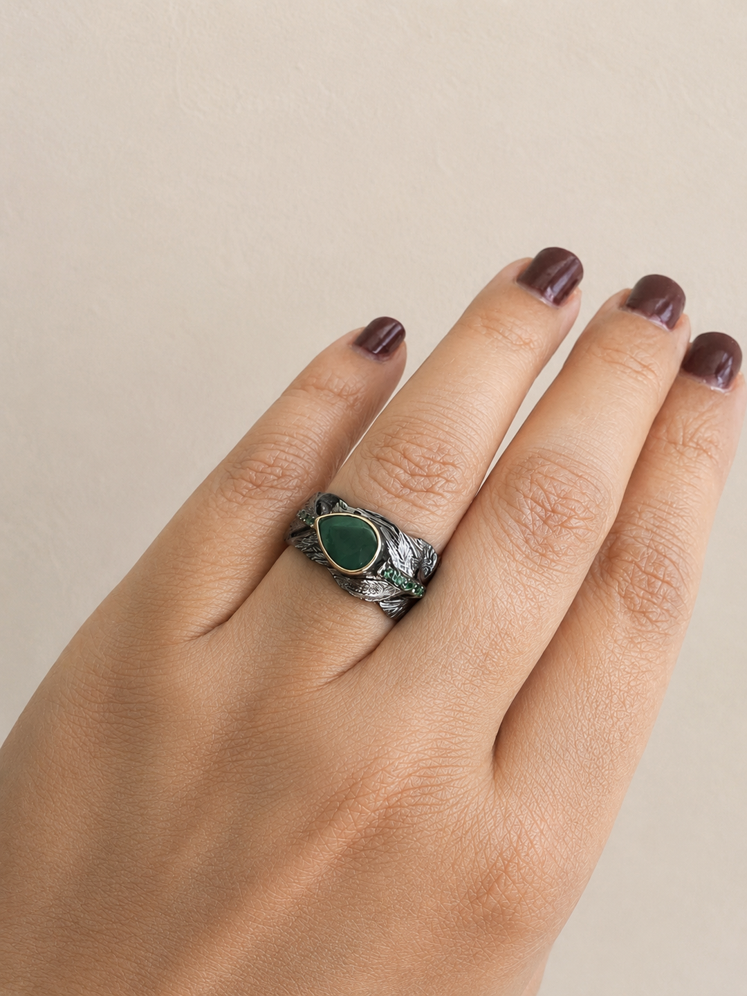 Vintage Pure 925 Silver Green Agate  Ring