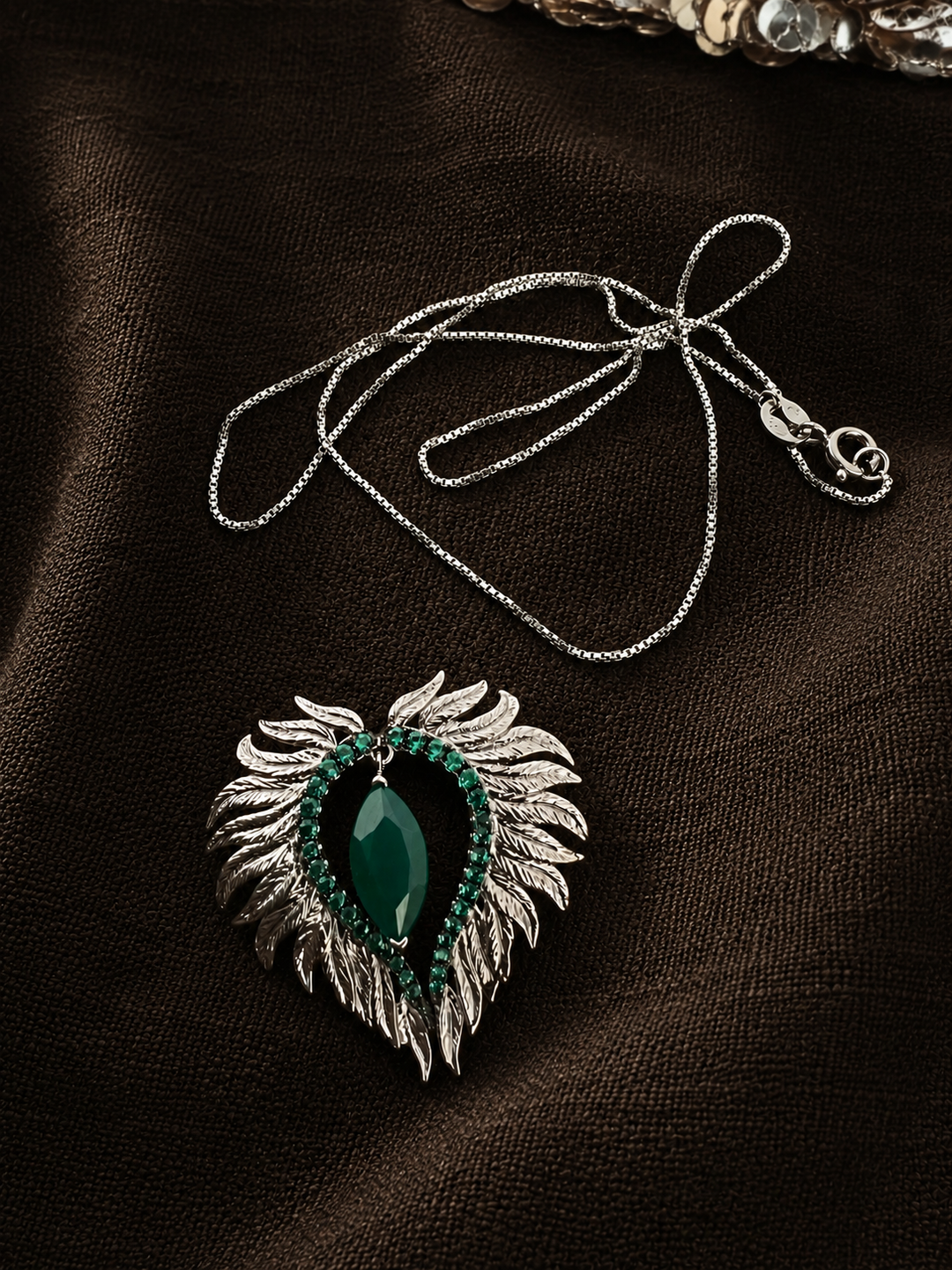 Elegant Agate Stone 925 Silver Pendant Chain Necklace Set | SHIVKA | Lightweight Dinner Jewelry