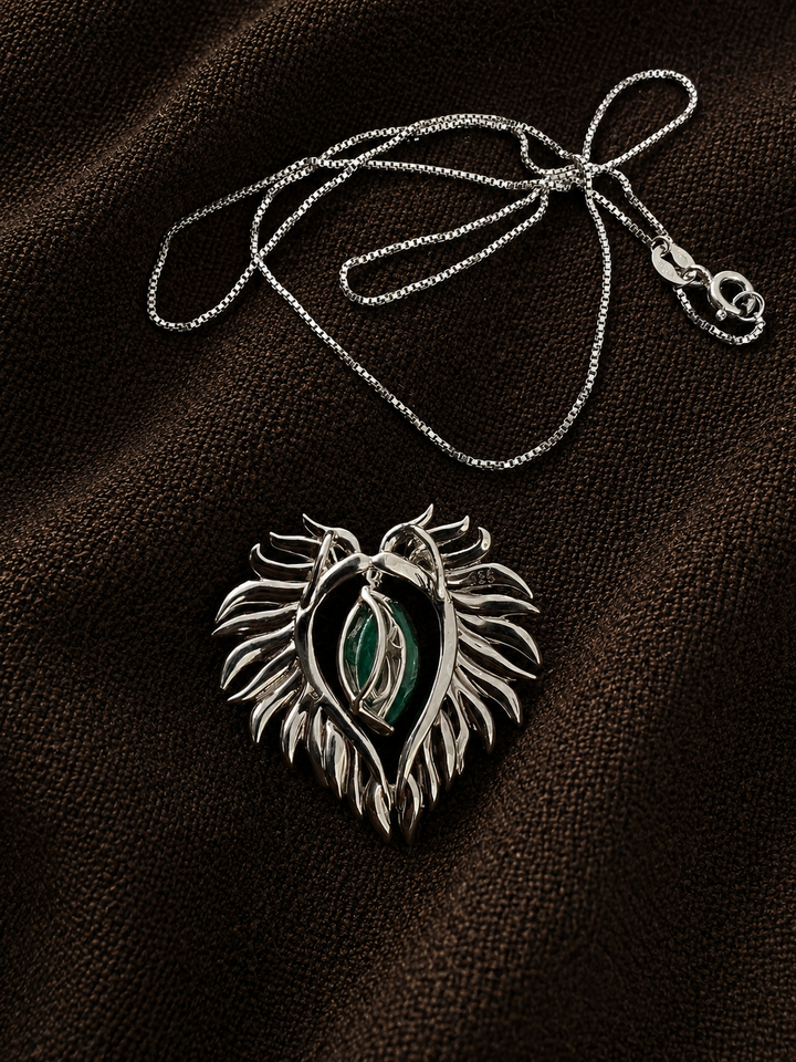 Elegant Agate Stone 925 Silver Pendant Chain Necklace Set | SHIVKA | Lightweight Dinner Jewelry