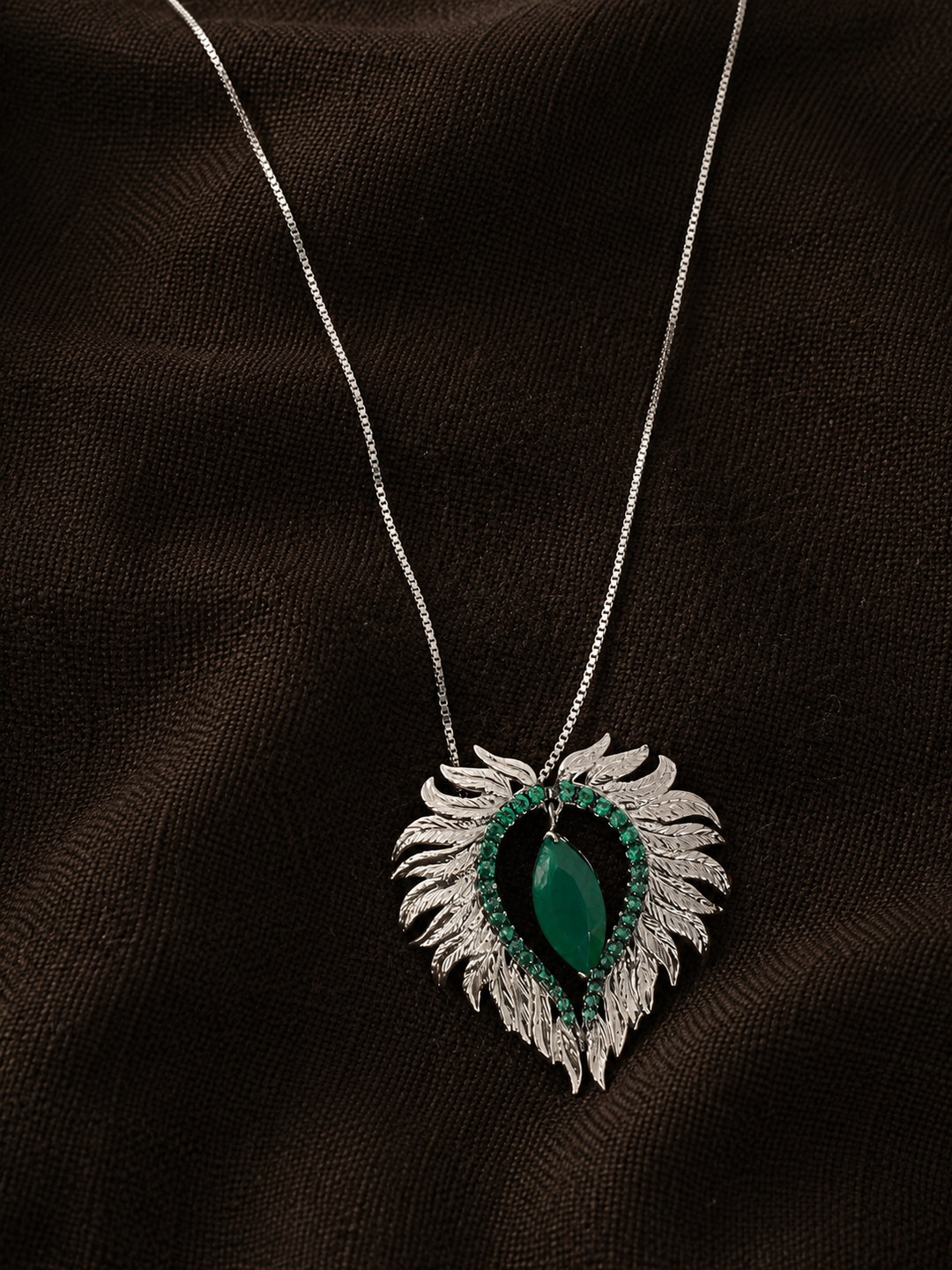 Elegant Agate Stone 925 Silver Pendant Chain Necklace Set | SHIVKA | Lightweight Dinner Jewelry
