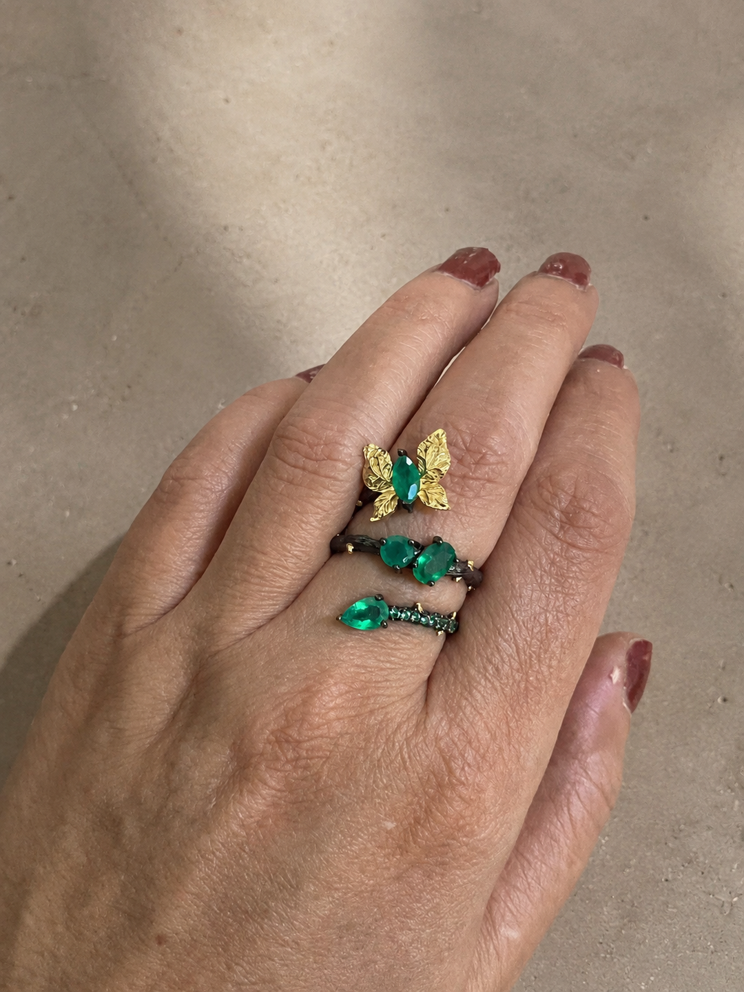 Designer Pure Silver Green Agate Ring