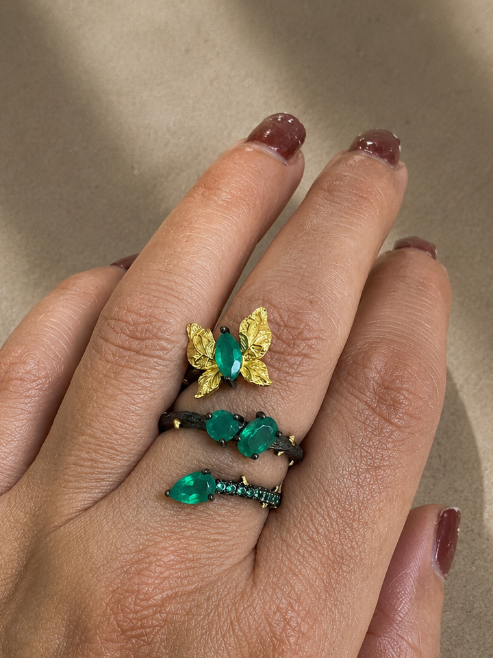 Designer Pure Silver Green Agate Ring