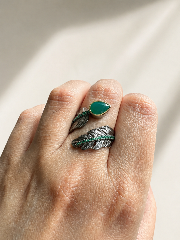 Vintage Pure 925 Silver Green Agate Ring