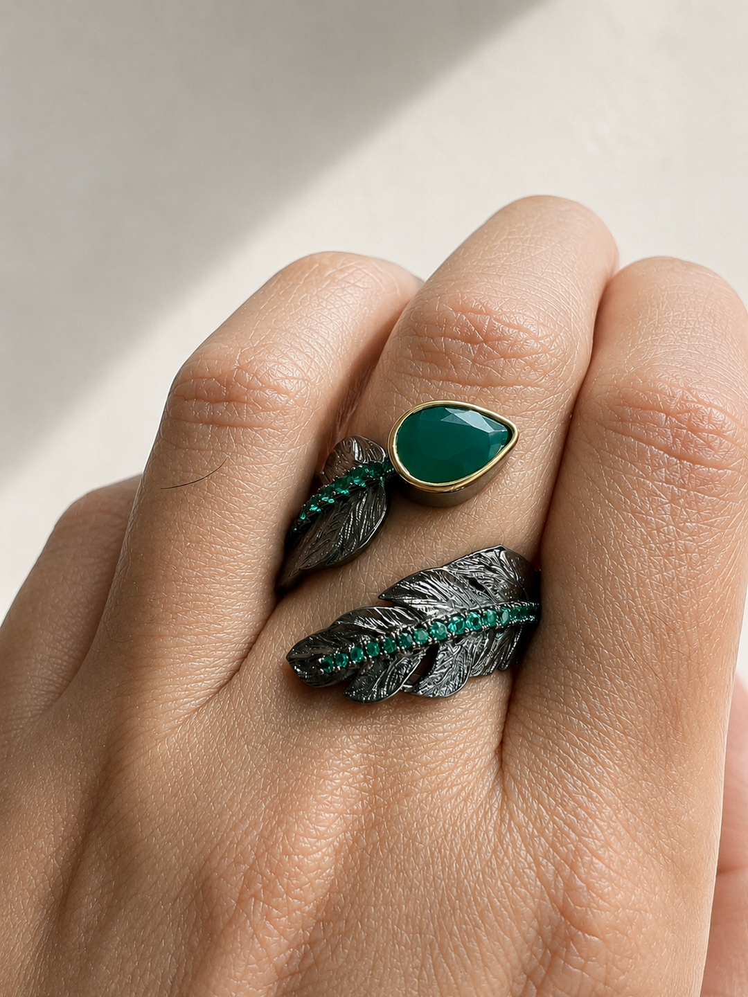 Vintage Pure 925 Silver Green Agate Ring