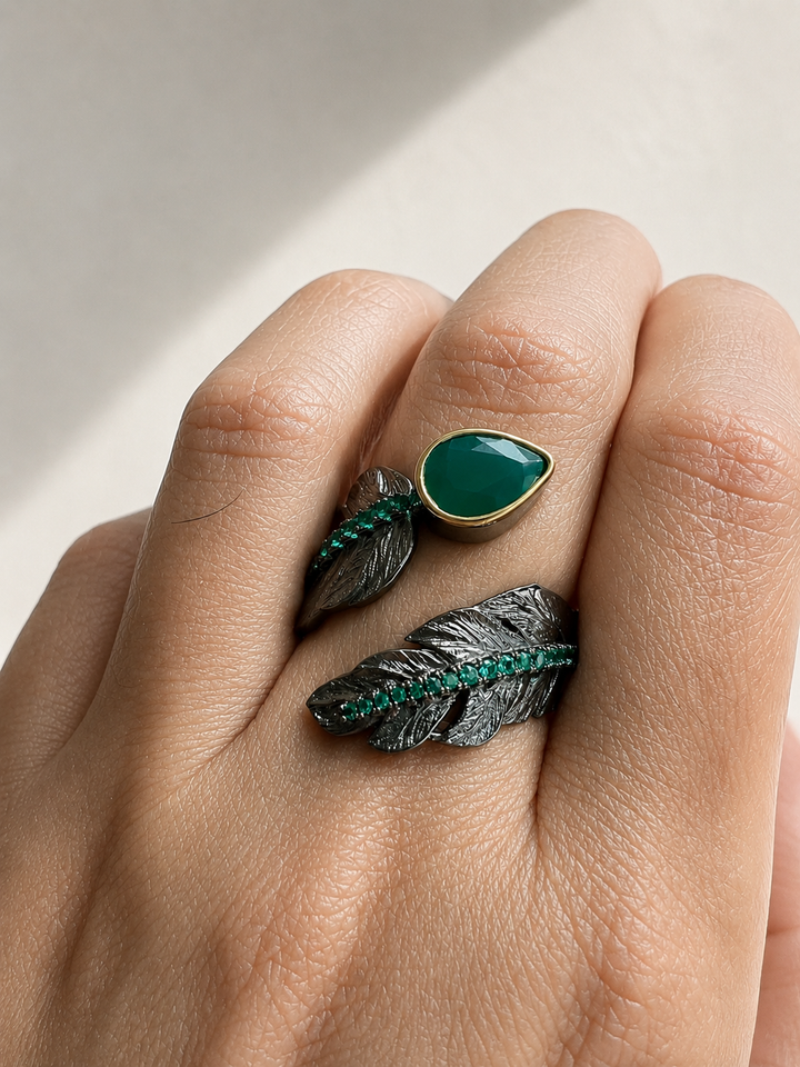 Vintage Pure 925 Silver Green Agate Ring