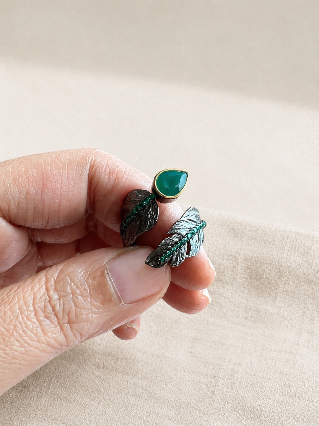 Vintage Pure 925 Silver Green Agate Ring