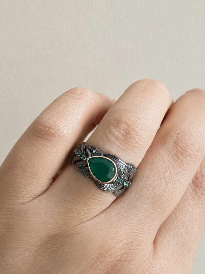 Vintage Pure 925 Silver Green Agate  Ring
