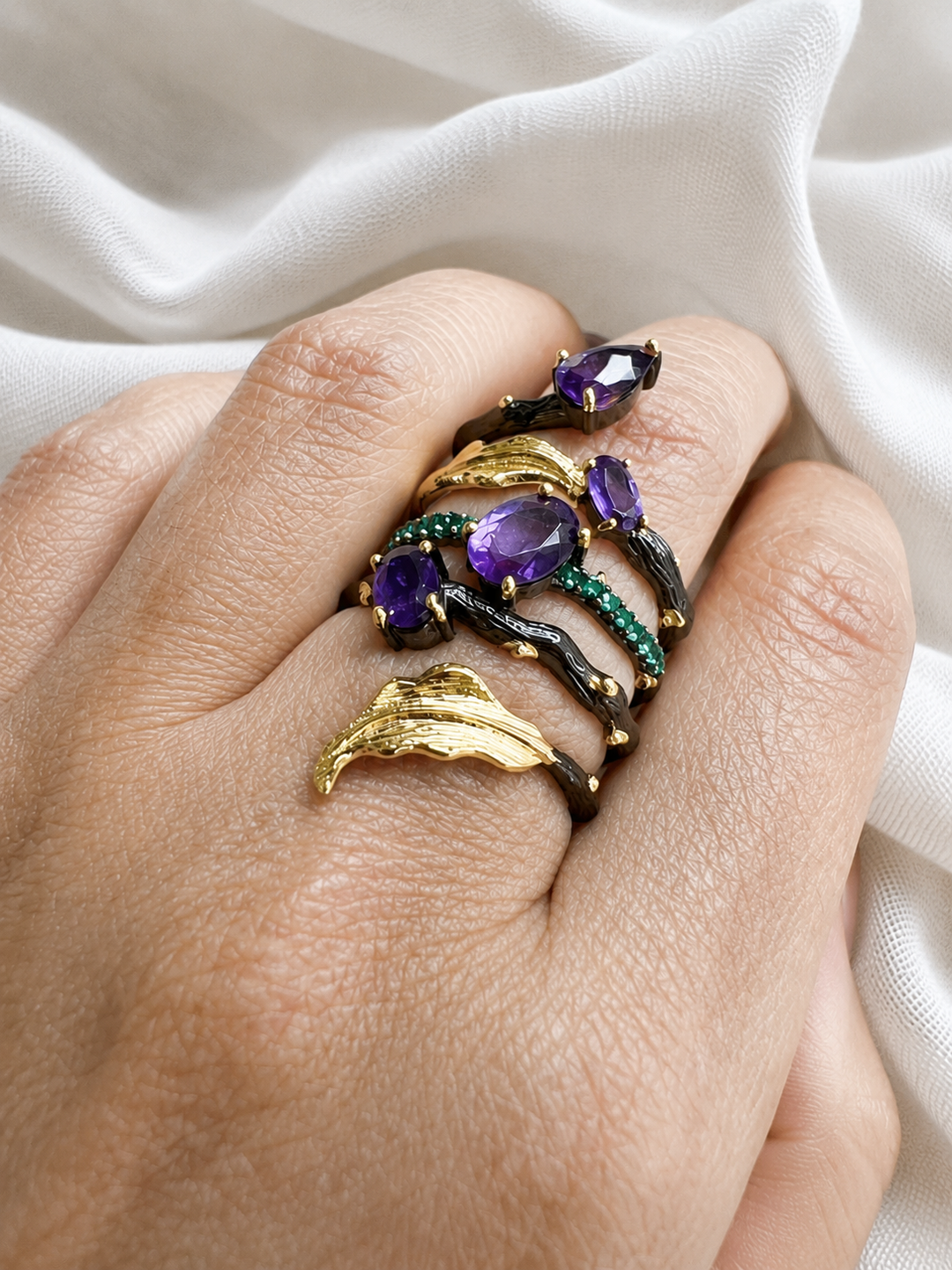 Designer Pure Silver Amethyst  Ring