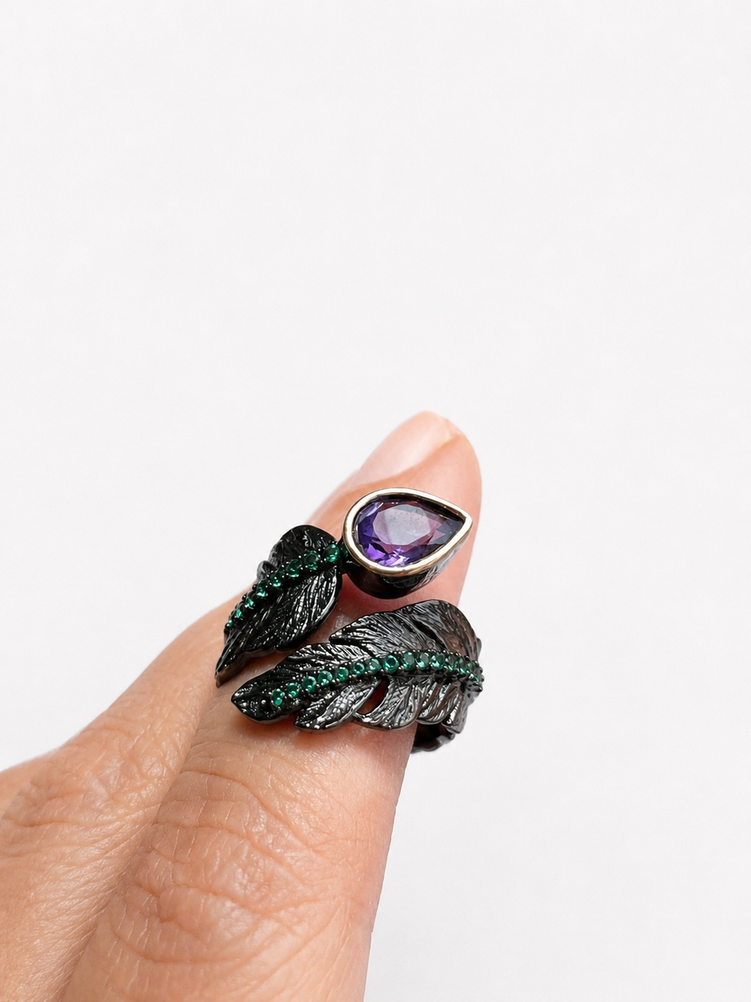 Pure 925 Silver Amethyst Leaf Ring