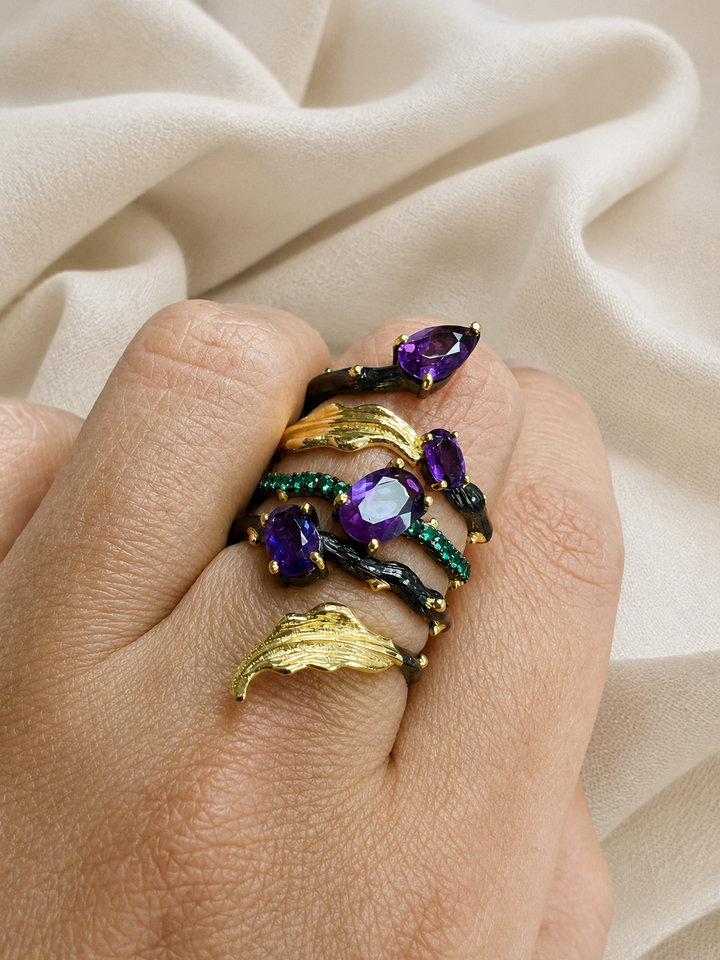 Designer Pure Silver Amethyst  Ring
