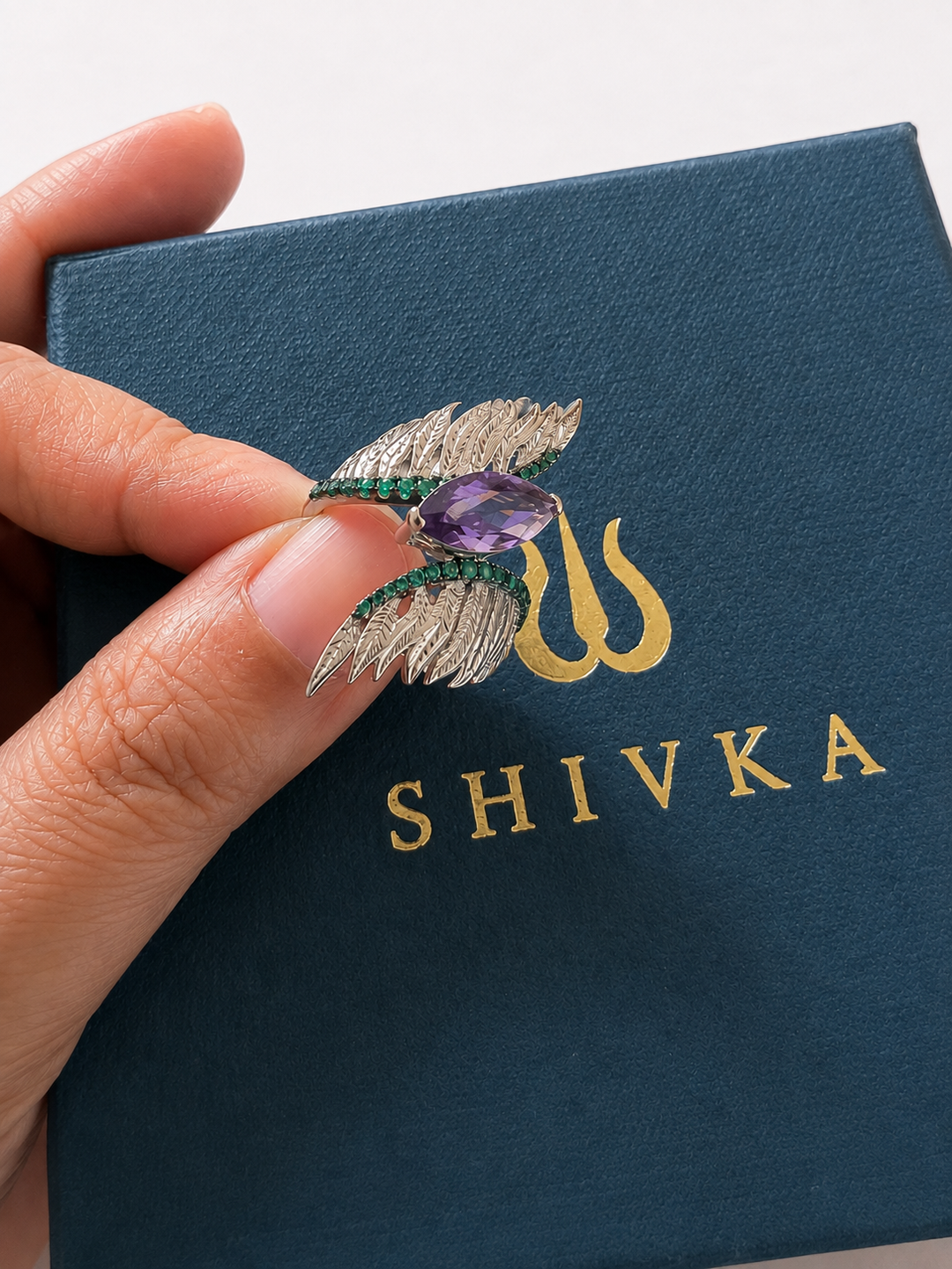 Designer Pure Silver Amethyst Ring with Wings