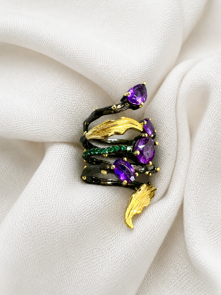 Designer Pure Silver Amethyst  Ring
