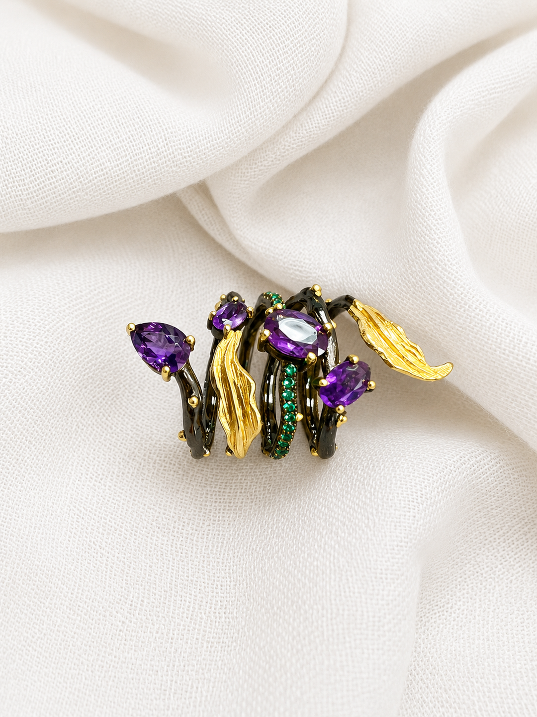 Designer Pure Silver Amethyst  Ring