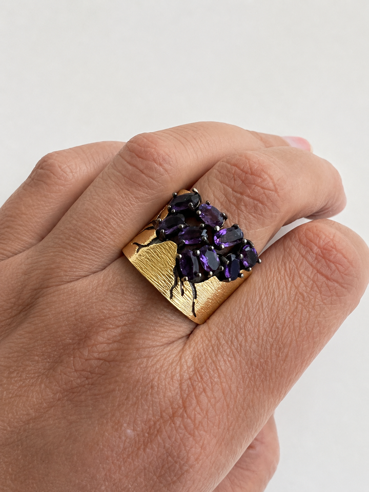 Designer Pure Silver Amethyst Ring