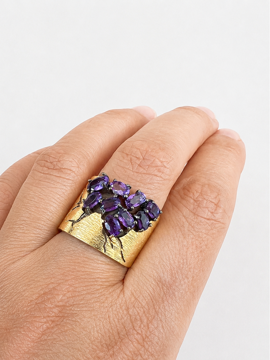 Designer Pure Silver Amethyst Ring