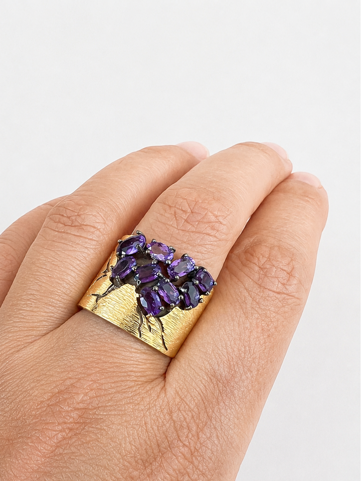 Designer Pure Silver Amethyst Ring