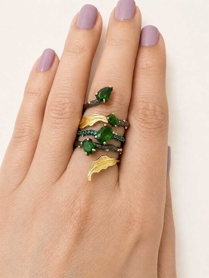 Designer Pure Silver Chrome Diopside Ring