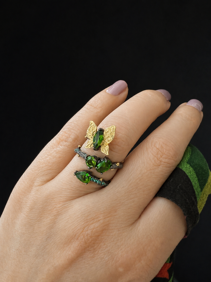 Designer Pure Silver Chrome Diopside Ring