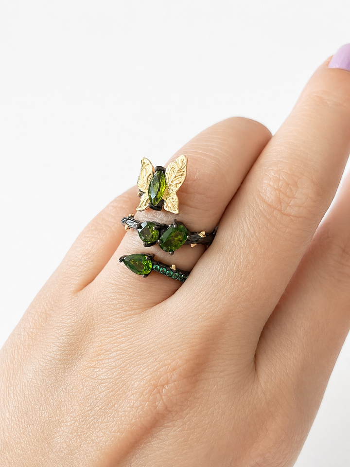 Designer Pure Silver Chrome Diopside Ring