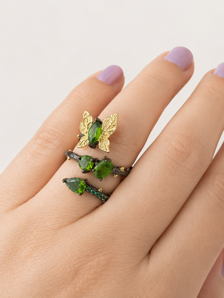 Designer Pure Silver Chrome Diopside Ring