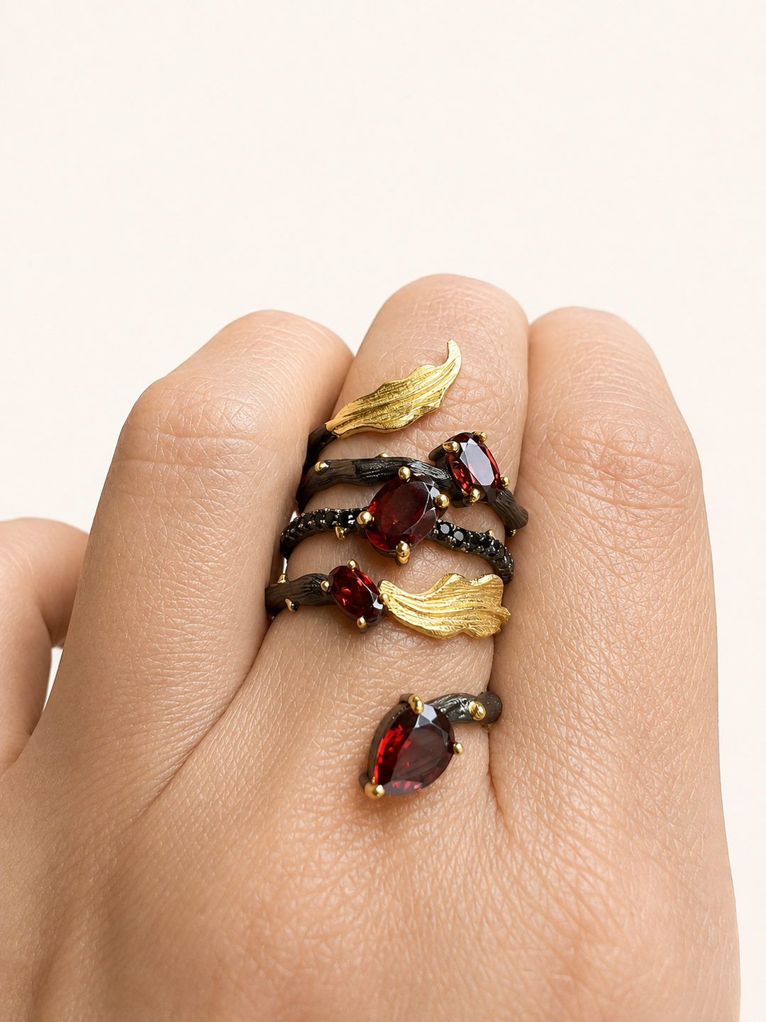 Designer Pure Silver Garnet Ring