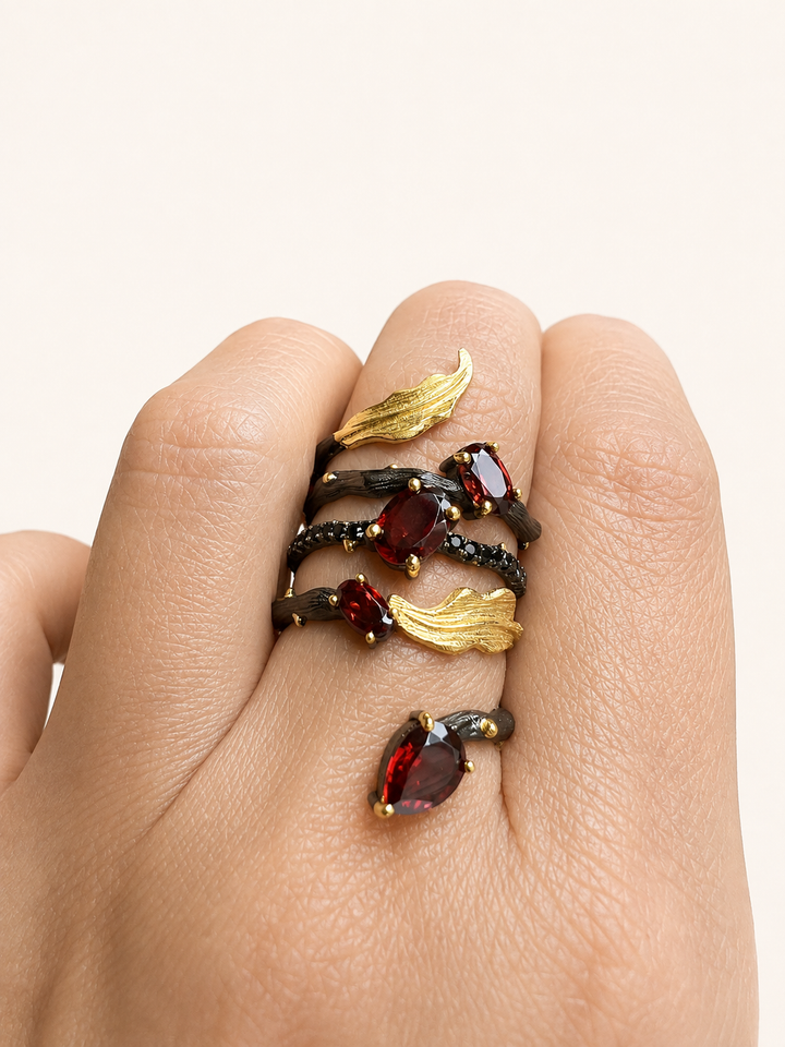 Designer Pure Silver Garnet Ring