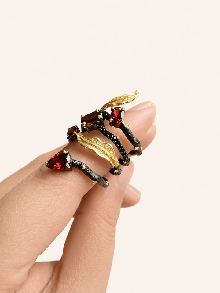 Designer Pure Silver Garnet Ring