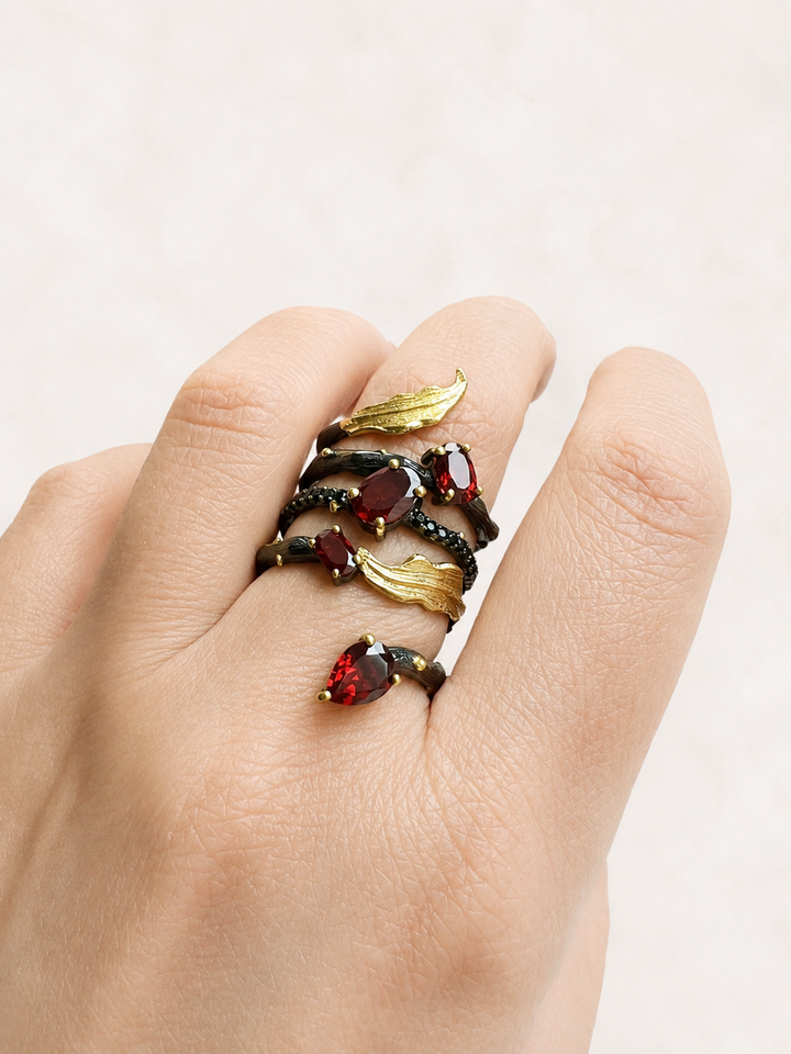 Designer Pure Silver Garnet Ring