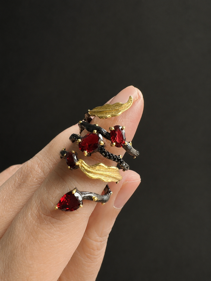 Designer Pure Silver Garnet Ring