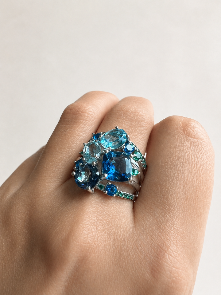 Designer Pure Silver Mystic Quartz Ring