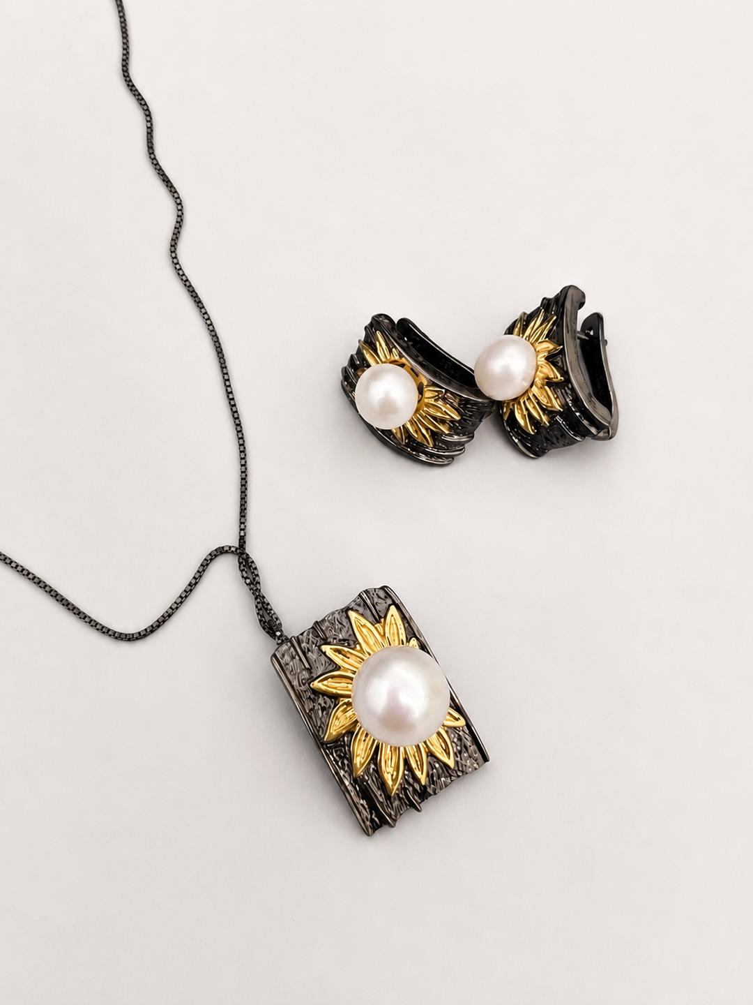 SHIVKA Pearl 925 Silver Pendant Necklace Set | Elegant Rhodium Finish