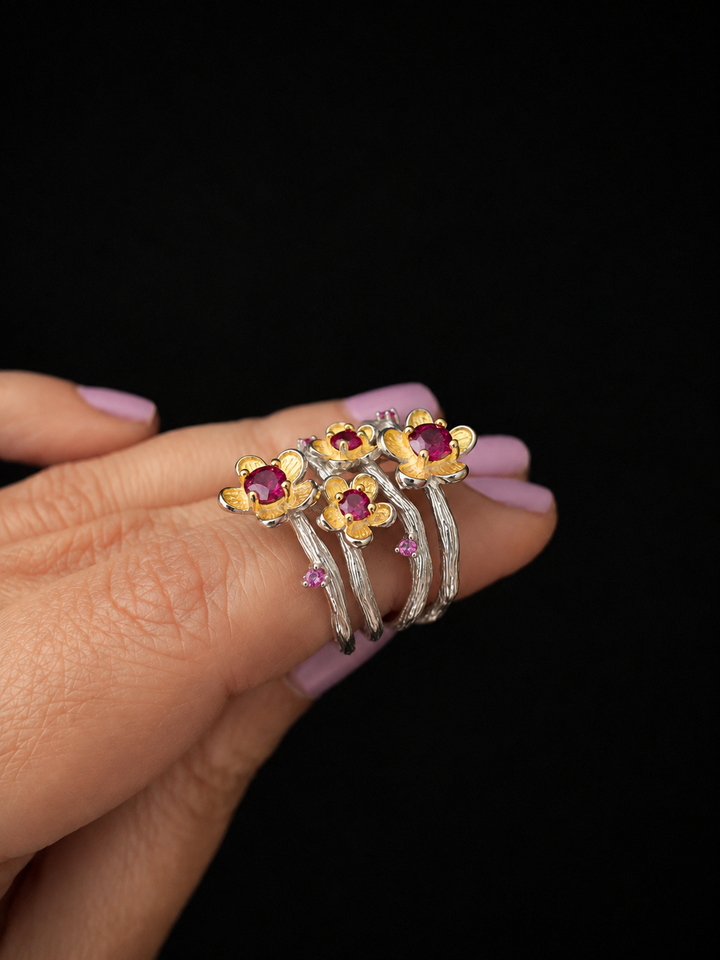 Designer Pure Silver Rhodolite Ring