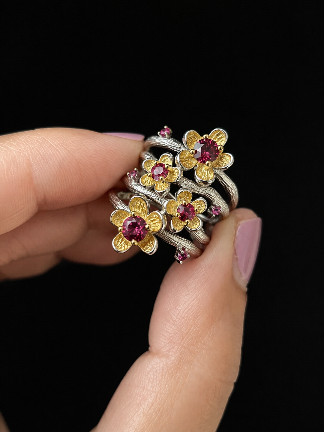 Designer Pure Silver Rhodolite Ring