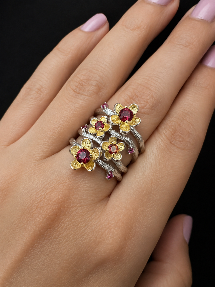 Designer Pure Silver Rhodolite Ring
