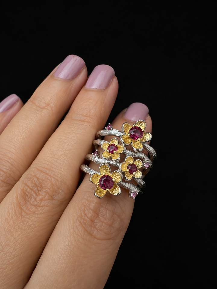 Designer Pure Silver Rhodolite Ring