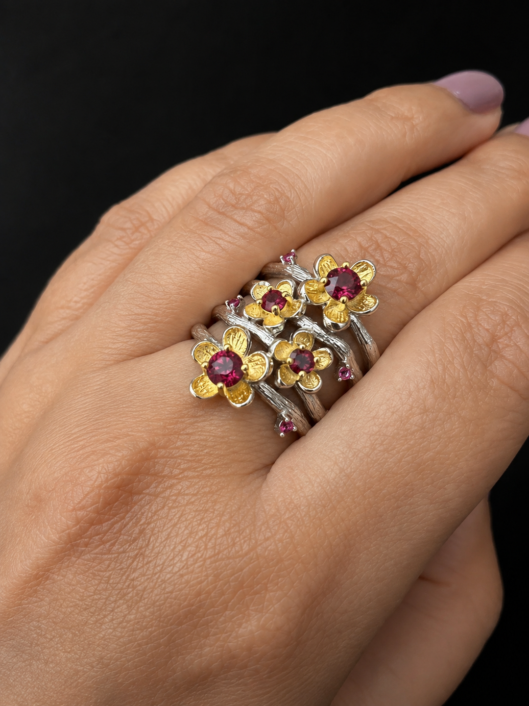 Designer Pure Silver Rhodolite Ring