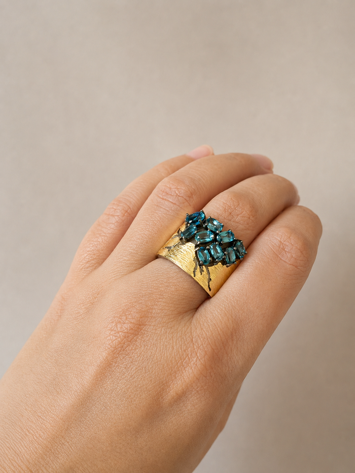 Designer Pure Silver Blue Topaz Ring