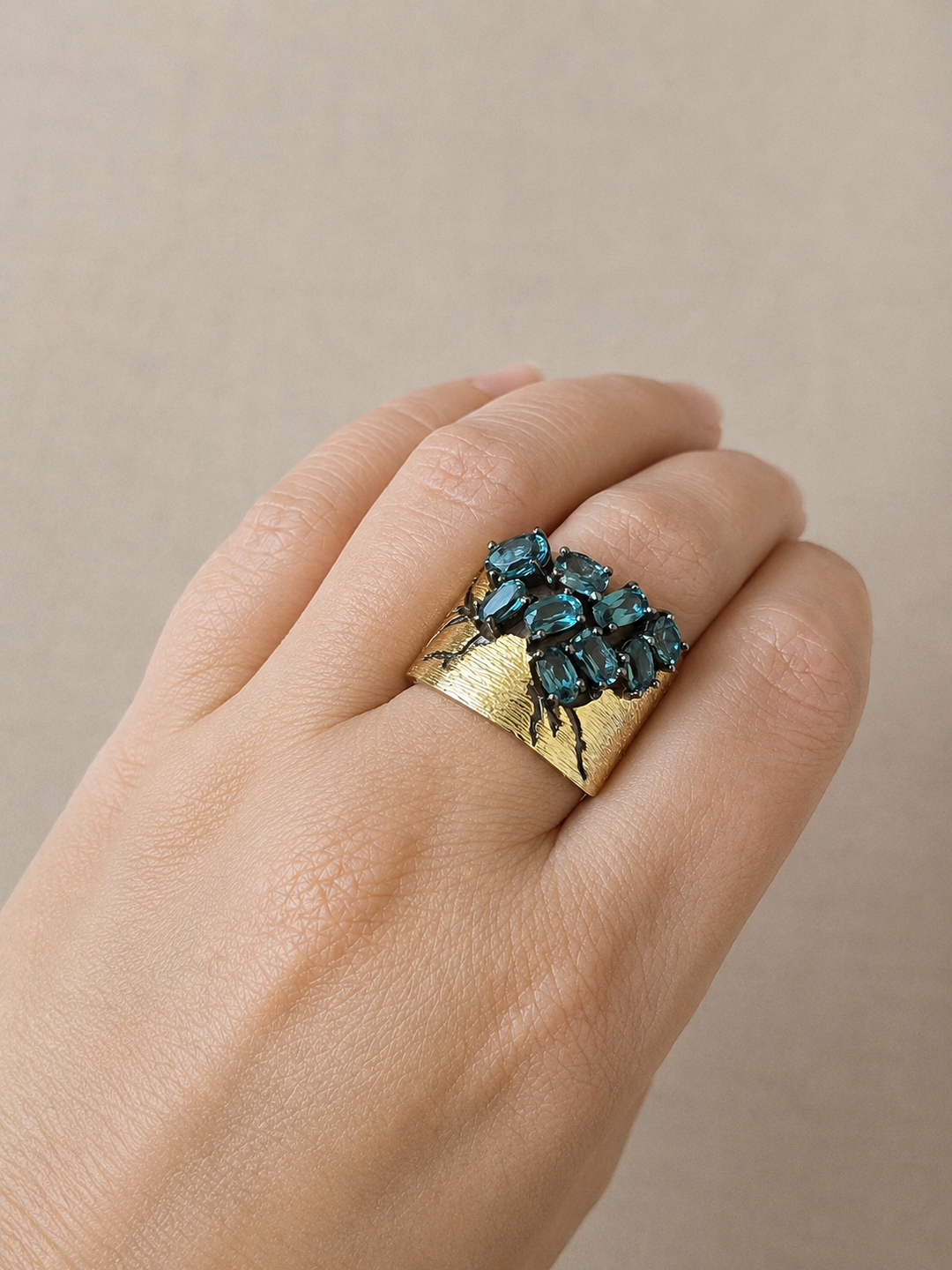Designer Pure Silver Blue Topaz Ring