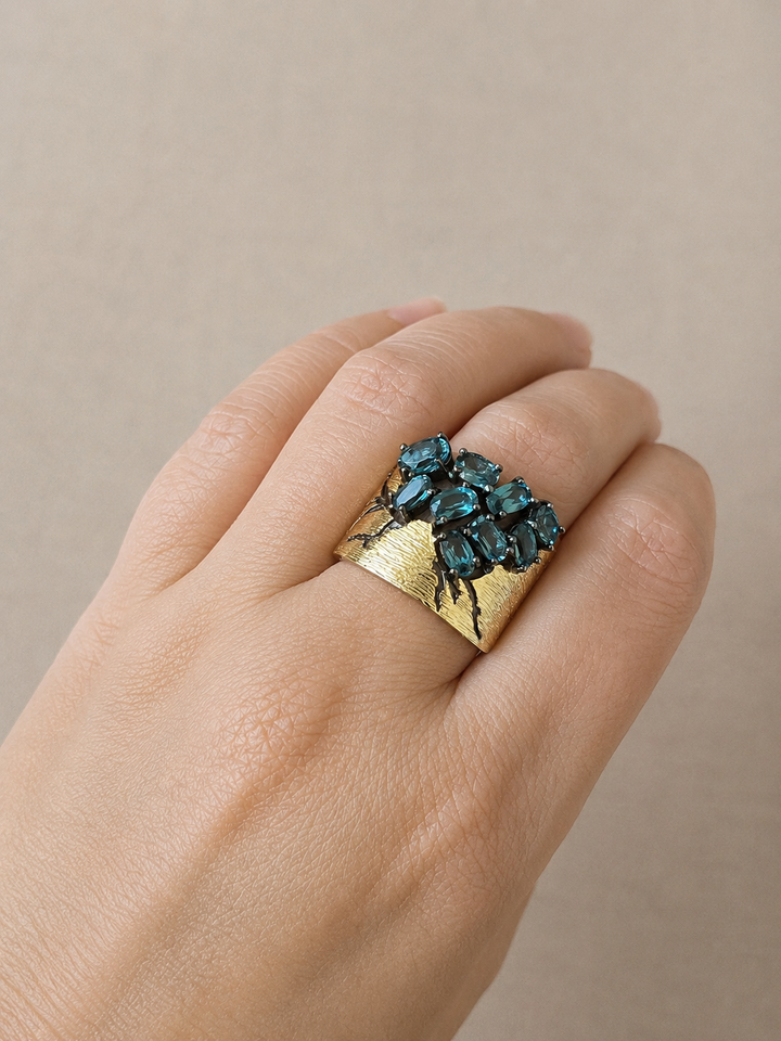 Designer Pure Silver Blue Topaz Ring