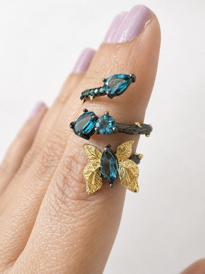 Designer Pure Silver Blue Topaz Ring