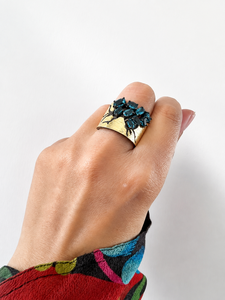 Designer Pure Silver Blue Topaz Ring