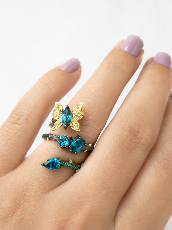 Designer Pure Silver Blue Topaz Ring