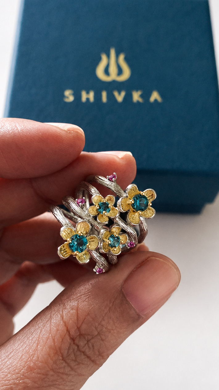 Designer Pure Silver Blue Topaz Ring