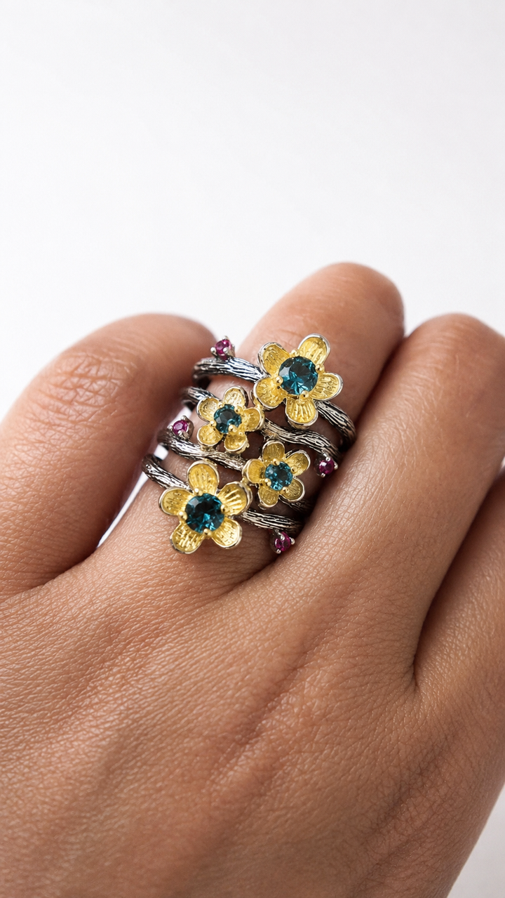 Designer Pure Silver Blue Topaz Ring